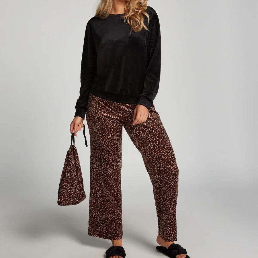 Lingeri Hunkem枚ller Pyjamas | Hunkem Ller Leopard Velour Pyjamas, Sort