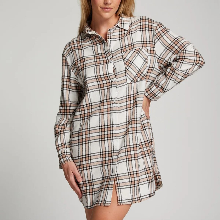 Lingeri Hunkem枚ller Natskjorter | Hunkem Ller Twill Check Boyfriend Natskjorte, Multi