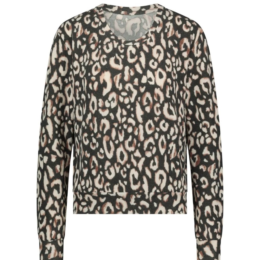 Lingeri Hunkem枚ller Homewear | Hunkem Ller Brushed Jersey Leopard Bluse, Sort