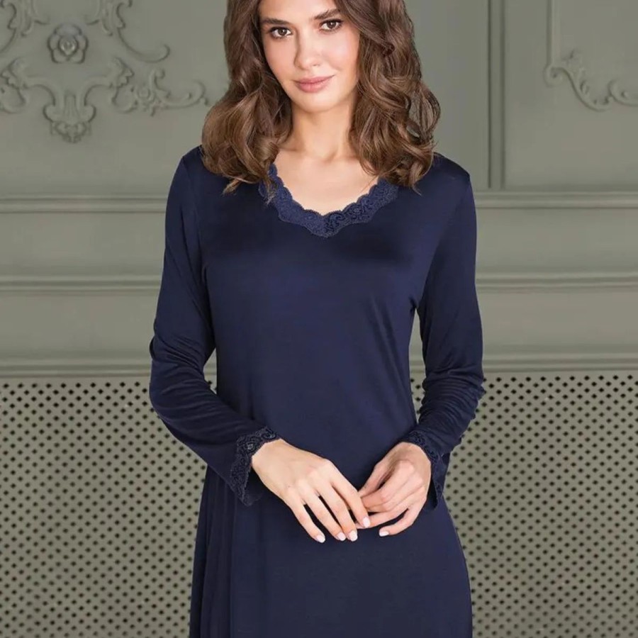 Lingeri Lady Avenue Natkjoler | Lady Avenue Silk Jersey Natkjole, Bl