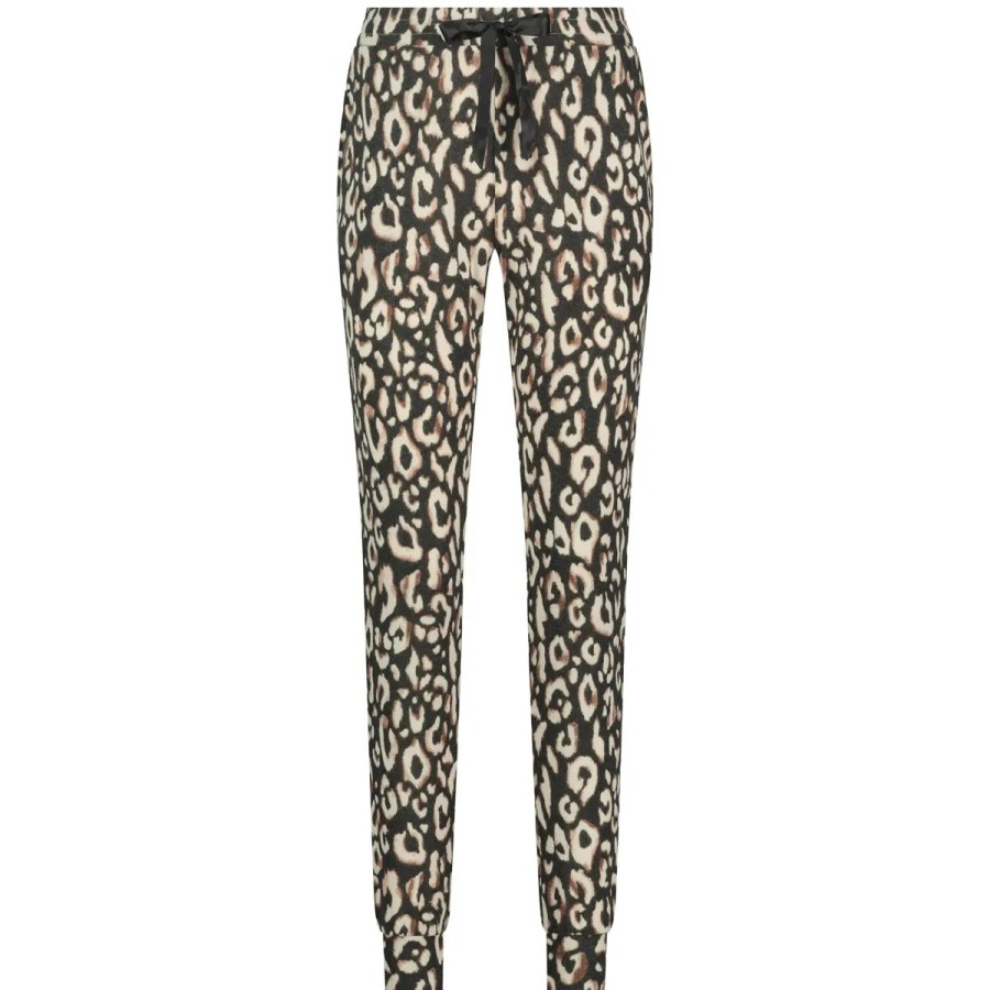 Lingeri Hunkem枚ller Homewear | Hunkem Ller Brushed Jersey Leopard Natbukser, Sort