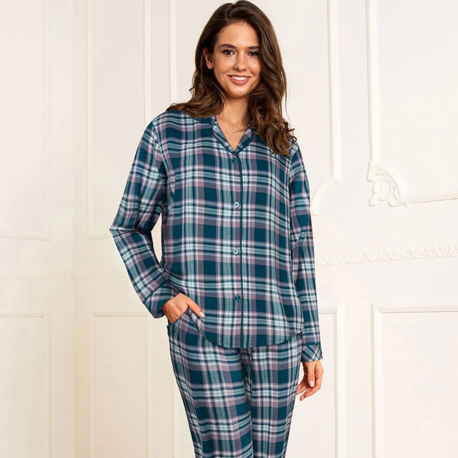 Lingeri Lady Avenue Pyjamas | Lady Avenue Cotton Flannel Pyjamas, Bl